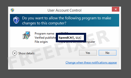 Screenshot where SpeedCAT, LLC appears as the verified publisher in the UAC dialog